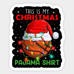 This is my Christmas Pajama Shirt Basketball ball Santa hat Sticker